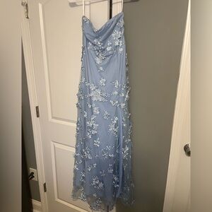 Lulu's - Rare Presence Powder Blue 3D Floral Embroidered Maxi Dress